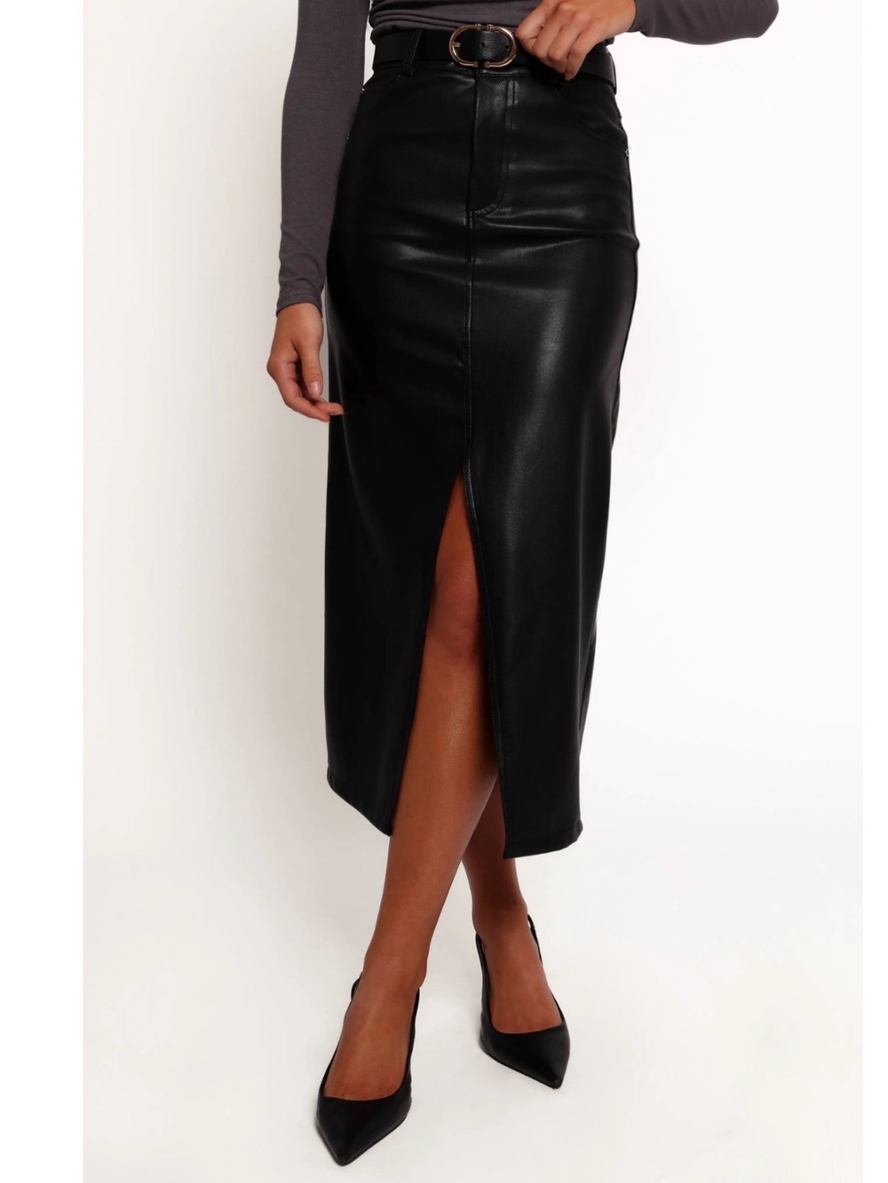 NWT Petal & Pup faux leather midi skirt with slit XS